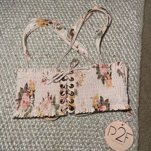 D2F Floral Smocked Bikini Top - Pink